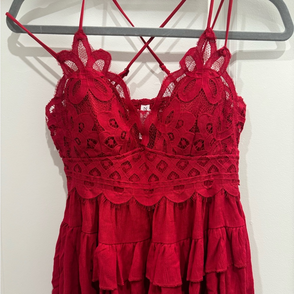 Romantic Red Lace Chemise with Strappy Design
